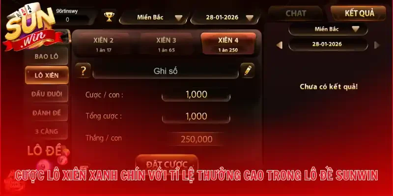 Cược lô xiên xanh chín với tỉ lệ thưởng cao trong Lô Đề Sunwin