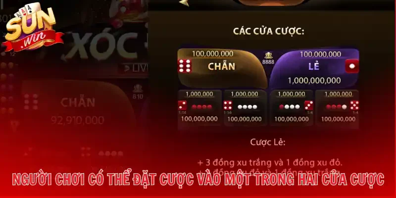 Người chơi có thể đặt cược vào một trong hai cửa cược 