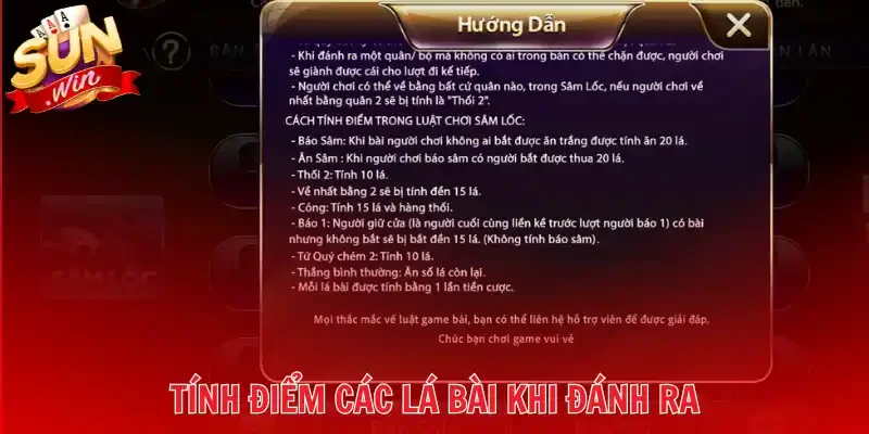 Tính điểm các lá bài khi đánh ra